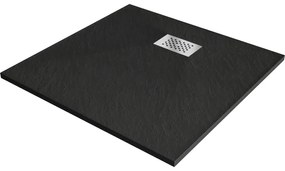 Mexen Hugo brodzik kwadratowy SMC 90 x 90 cm, czarny, maskownica inox - 42709090-X