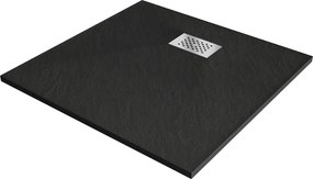 Mexen Hugo brodzik kwadratowy SMC 90 x 90 cm, czarny, maskownica inox - 42709090-X