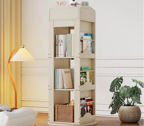 Regał 63x41x142 cm - Obracanie 360° - Półka na książki obrazkowe - Górna przechowalnia - Naturalny