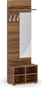 Garderoba z szafką na buty i lustrem HORIZONT, 3 haczyki, półka, tekstura drewna poziomo, orzech