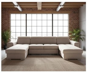 Rozkładany narożnik z uniwersalnym ustawieniem w kształcie U i pojemnikiem na pościel SALVADA — beżowy