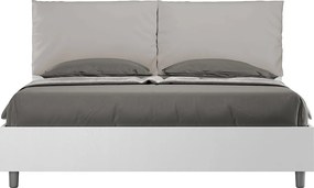 Łóżko podwójne Antea 160x190 cm z pojemnikiem, podwójne podnoszenie, białe drewno jesionowe, poduszki z eco-skóry w kolorze gołębiej szarości