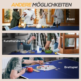 SPORTNOW Stół tenisowy składany z akcesoriami rakietki piłki siatka niebieski 274x152x76 cm | Aosom PL