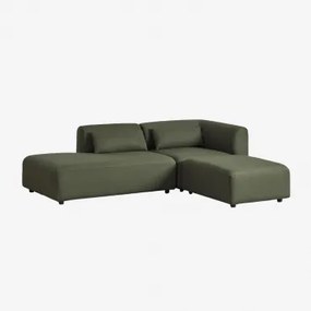 Dwuczęściowa Narożna Sofa Modułowa Z Lewym Szezlongiem I Pufą Fogler Chenille Salvia Zieleń - Sklum