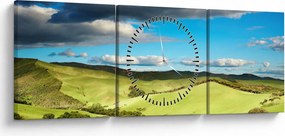 Obraz - Zielony krajobraz ze wzgórzami (z zegarem) (90x30 cm)
