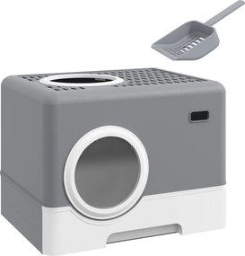 PawHut Kuweta dla Kotów, 2 Wyjścia, Wysuwana Taca, 52 x 41 x 38,5 cm, Szary