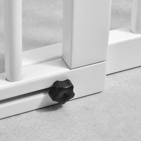 PawHut Bramka Zabezpieczająca Drewniana do Drzwi Bariera dla Psów Biała Sosnowa Konfigurowalna 113-166x36x71cm | Aosom PL