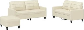 Zestaw Sof 3-częściowy Kremowa Skóra Ekologiczna Wytrzymała i Wygodna z Wielofunkcyjną Pufą