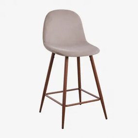 Zestaw 4 Wysokich Stołków Z Aksamitu Glamm Ciemne Drewno & Gris Topo & ↑65 Cm - Sklum