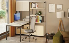 Zestaw biurowy HOME OFFICE z półkami, czarny/orzech