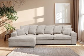 Narożnik z funkcją spania i pojemnikiem, Sofa w kształcie L Gabon L, tkanina Zoom, Perłowy, Lewy