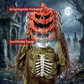 HOMCOM Animowany wyskakujący dyniowy szkielet, 173 cm, przerażająca dekoracja Halloween z oświetleniem oraz aktywacją dźwiękową i dotykową | Aosom PL