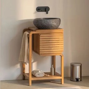 Zestaw Mebli Łazienkowych Z Drewna Tekowego Bradley Nieregularna Z Czarnego Cementu ↔︎40 Cm Fedro & Bezlusterkowiec - Sklum