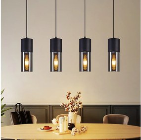 NETTLIFE Lampa wisząca do jadalni, lampa wisząca E27, 4-płomieniowa, regulowana dioda LED, nowoczesny klosz szklany