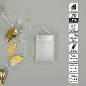 Oświetlenie perełkowe i złote listki, 20 diod LED, ciepła bi