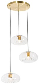 Lampa wisząca Art Deco złota ze szkłem okrągła 3-punktowa - Ayesha ArtDeco Oswietlenie wewnetrzne