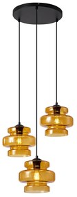Retro Lampa Wisząca Czarna z Pomarańczowym Szkłem 3-punktowa - Denise Retro Oswietlenie wewnetrzne