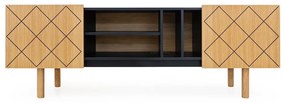 Czarno-naturalna szafka pod TV w dekorze dębu 175x60 cm Porto – Woodman