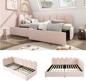Łóżko tapicerowane 90 x 190 cm z 2 szufladami i zagłówkiem - Aksamit - Sofa rozkładana - Różowe (bez materaca)