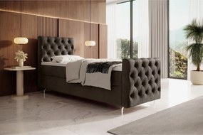 BEDANTE łóżko kontynentalne CHESTER PLUS 120x200 brązowy z materacem H3 i topperem łóżko z pojemnikiem, pojedyncze, hotelowe, do sypialni, ze schowkiem