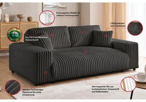 Ciemnoszara sztruksowa sofa 178 cm Justin – Ropez