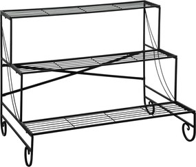 Outsunny Regał na kwiaty 3-poziomy Metalowy stojak na rośliny Do wnętrz i ogrodu Czarny 95x63x72cm | Aosom PL