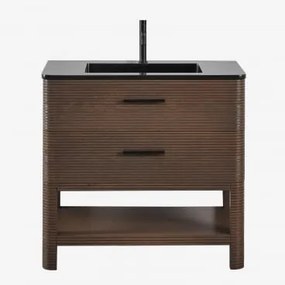 Zestaw Mebli Łazienkowych Z Drewna Z Wbudowaną Umywalką Misene Ciemna Czerń & Bezlusterkowiec & Czarny Matowy ↑20 - Sklum