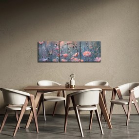 Obraz - Kwiaty w pastelowych kolorach (z zegarem) (90x30 cm)