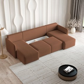 Masseno Narożnik NUBERO z funkcją spania i pojemnikiem na pościel Narozniki U, Rozkładana sofa - Miedziany, QUELLE 54