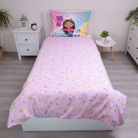 Różowa bawełniana pościel dziecięca jednoosobowa 140x200 cm Gabby's Dollhouse "Rainbow" – Jerry Fabrics