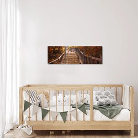 Obraz - Schody w naturze jesienią (z zegarem) (90x30 cm)