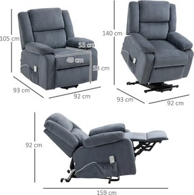 HOMCOM Fotel relaksacyjny z funkcją podnoszenia i pilotem welur szary 92x93x105 cm | Aosom PL