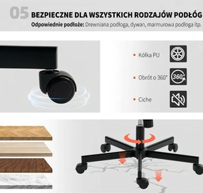 HOMCOM Fotel biurowy bez podłokietników z pokryciem ze sztucznej skóry, fotel biurowy z kółkami, dodatkowa poduszka, regulowany, obrotowy, beżowy