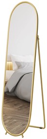 HOMCOM Owalne Lustro Pełnej Długości - Metalowa Złota Rama, 40x160cm - Wolnostojące lub Na Ścianę