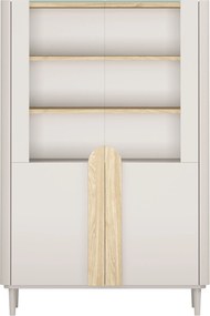 Witryna Amilio 100 cm dwudrzwiowa na nóżkach - kaszmir / dąb olejowany / uchwyty dąb jasny
