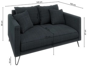 Ciemnoszara sofa z tkaniny szenilowej 140 cm Freya – Ropez