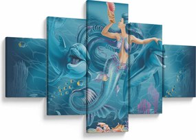 Obraz - Syrenka z delfinami (125x70 cm)