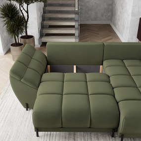 Masseno Narożnik VESTANO  z funkcją spania i pojemnikiem na pościel Narozniki L, Rozkładana sofa - Zielony, MATT VELVET 38