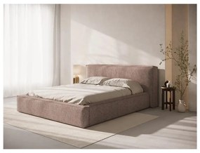 Jasnoróżowe tapicerowane łóżko dwuosobowe ze schowkiem ze stelażem 160x200 cm Simon Olivia – Micadoni