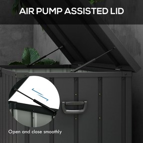 Outsunny Skrzynia Ogrodowa 450L na Poduszki Stalowa z Kółkami i Siłownikami Gazowymi Ciemnoszara Odporna na Warunki Atmosferyczne do Balkonu Ogrodu | Aosom PL
