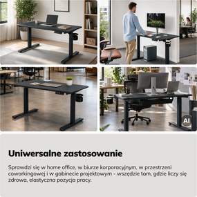 Biurko elektryczne z regulacją wysokości ergonomiczne antracytowe,1200x600 mm: ARIA