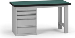 Stół warsztatowy G8, 1500 x 750 x 800 mm, 1x kontener, 4x szuflada, szary