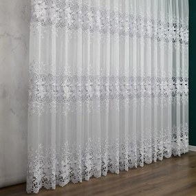 Firana z gipiurą Różyczki biała dekoracyjna elegancka - wys. 250 cm