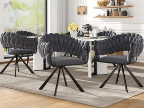 Zestaw 6 krzeseł welurowych - z podłokietnikami - regulowane metalowe nogi w kształcie pazurów - szare