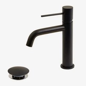 Zestaw Baterii Umywalkowej I Zaworu Spustowego Orveta Click-clack Z Mosiądzu Czarna & ↑20 Cm & Zawór Bez Przelewu - Sklum