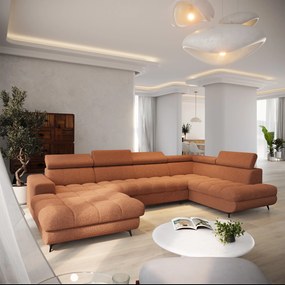 Masseno Narożnik CORENO z funkcją spania i pojemnikiem na pościel Narozniki U, Rozkładana sofa - Miedziany, QUELLE 54