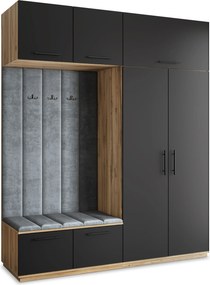 Masseno Garderoba REMA 200/240/60 cm Nowoczesna Szafa do Przedpokoju Dąb wotan, MONOLITH 85 (Szary)