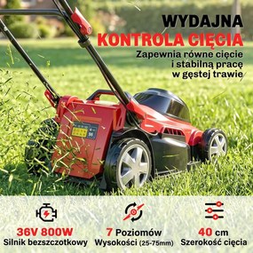 Outsunny Elektryczna Kosiarka 800 W z szerokością cięcia 40 cm, pojemnik na trawę 45 l, wskaźnik akumulatora, ochrona przed przeciążeniem, 7 wysokości cięcia | Aosom PL