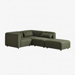 Sofa Modułowy Narożny 3-częściowy Z Pufem Fogler Tkanina Baranek Boucle Żółty Curri - Sklum