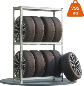 Regał na opony TYRE, 120x40x180 cm, max 795 kg, srebrna/jasnobrązowy Jurhan